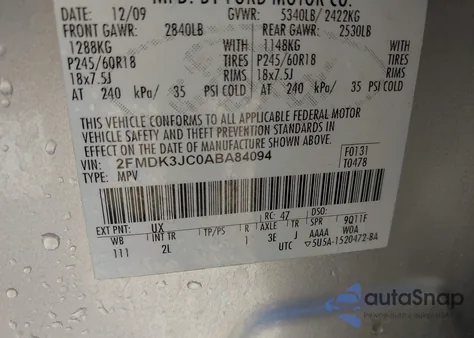 2010 Ford Edge Sel z USA, uszkodzony, nr VIN 2FMDK3JC0ABA84094